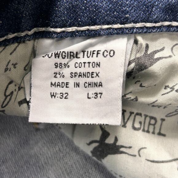 Cowgirl Tuff Co Jeans Womens 32x37 Blue Don't Fence Me In Bootcut Western - Picture 4 of 12